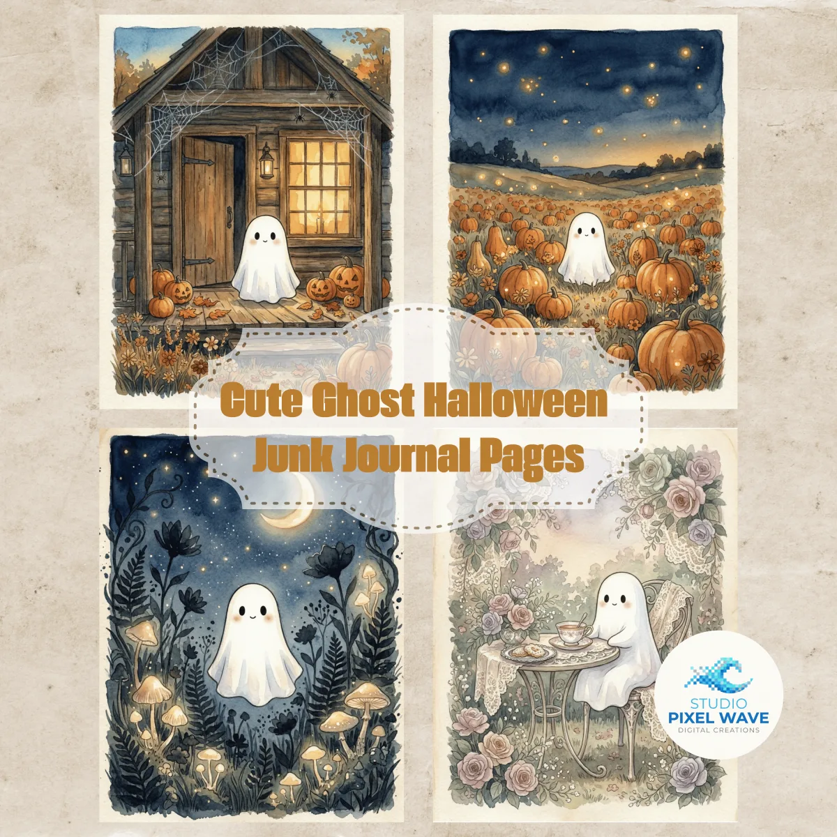 Cute Ghost Halloween Junk Journal Pages Printable