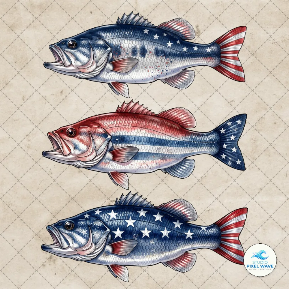 Patriotic Bass Fishing 4th of July PNG | Studio Pixel Wave
