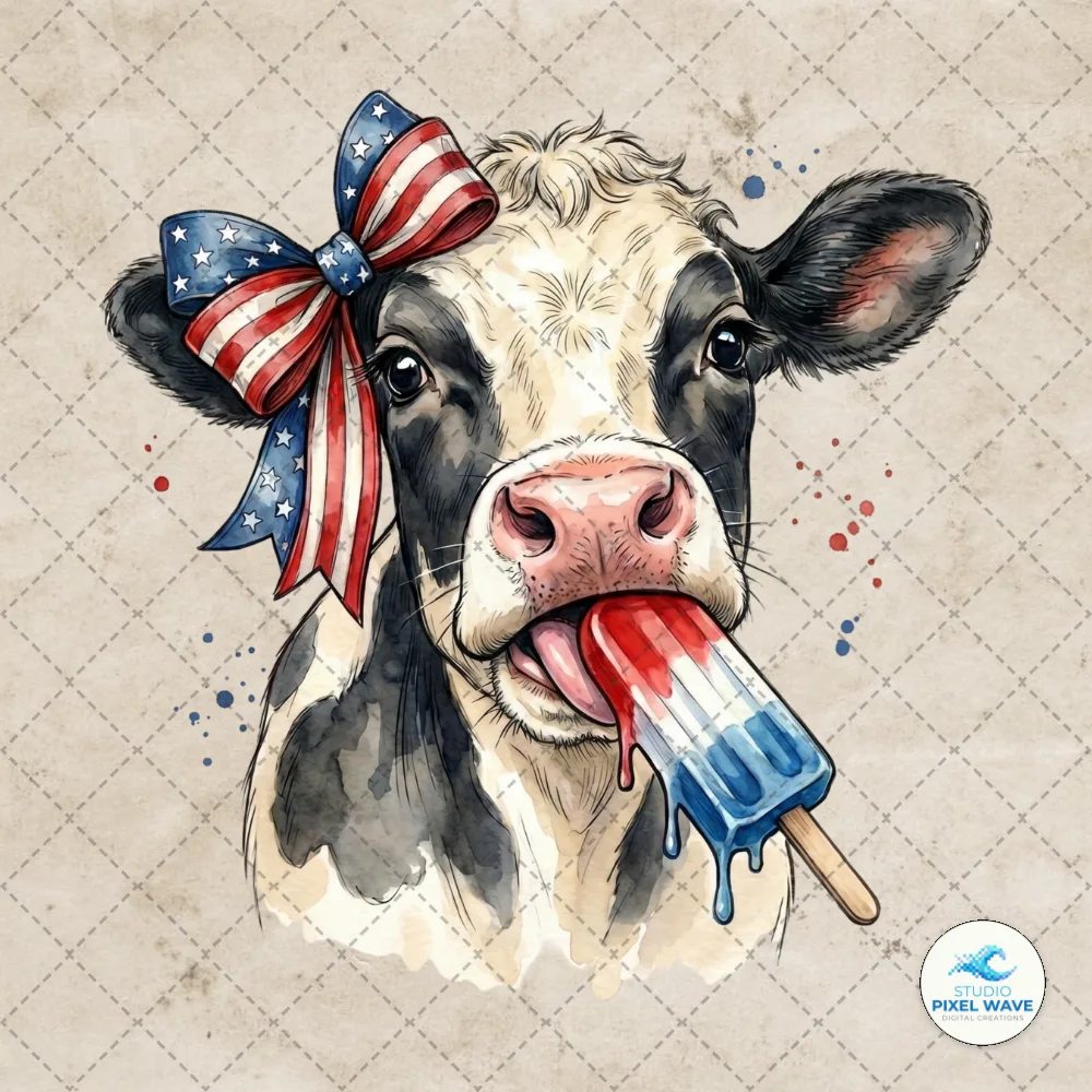 Funny Western 4th of July Cow PNG | Studio Pixel Wave