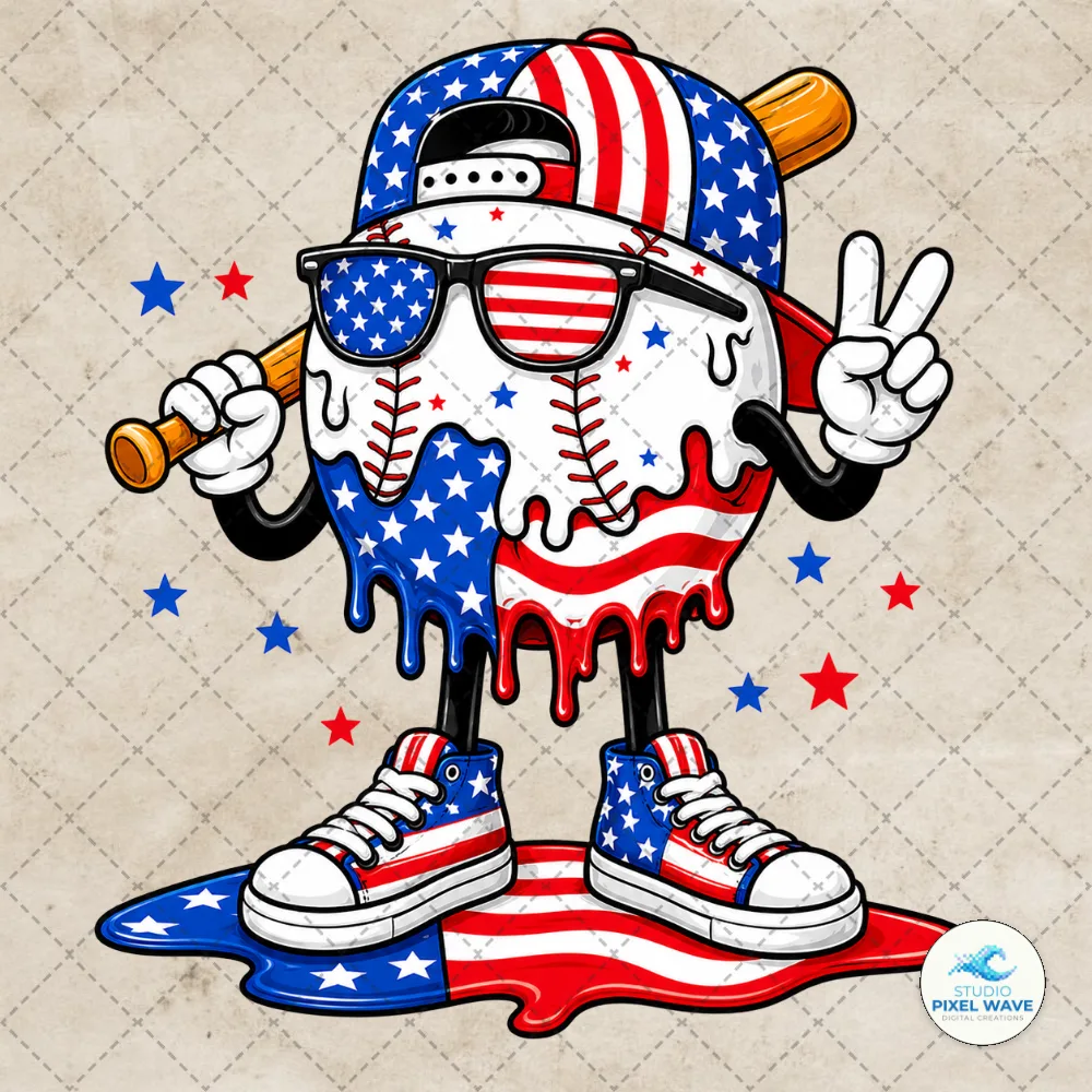 Baseball Drip Ice Cream 4th of July PNG | Studio Pixel Wave