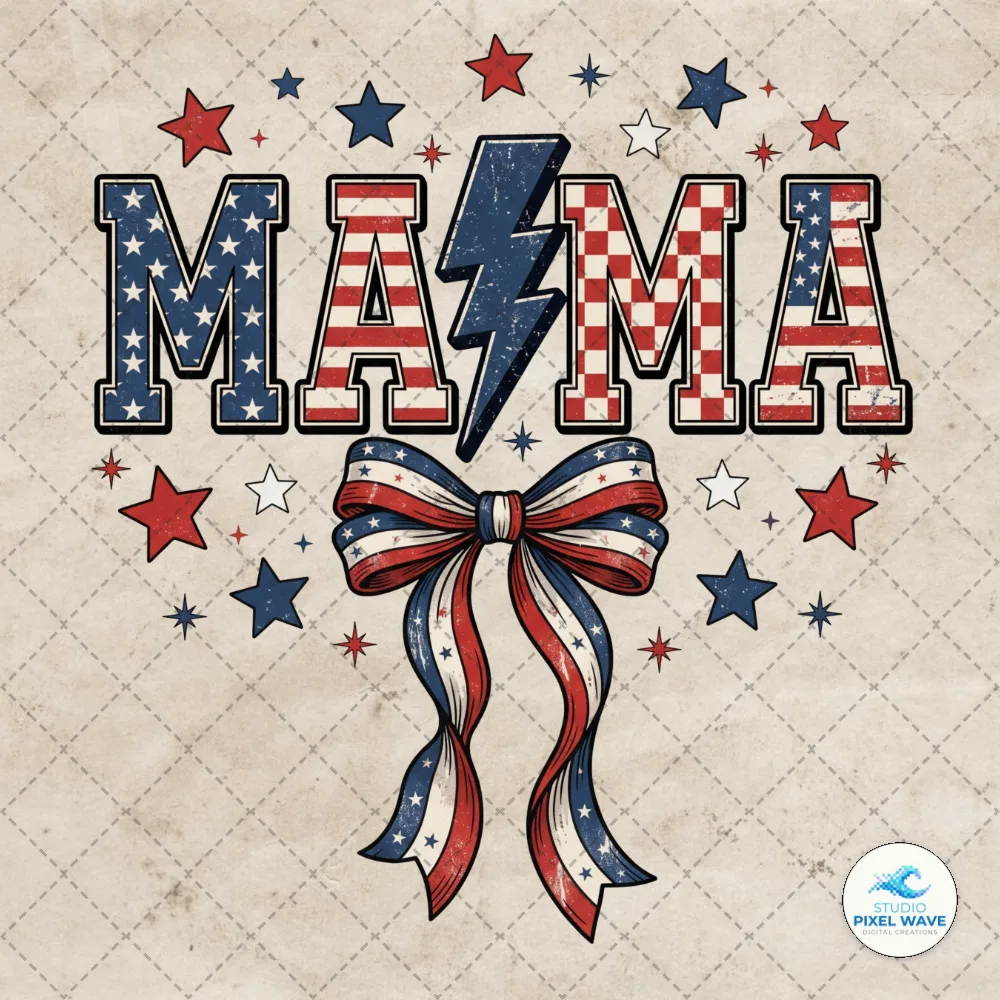 Mama 4th July Patriotic Coquette Bow PNG