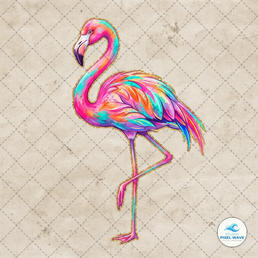 Glitter Summer Flamingo Preppy Summer Vibes Png